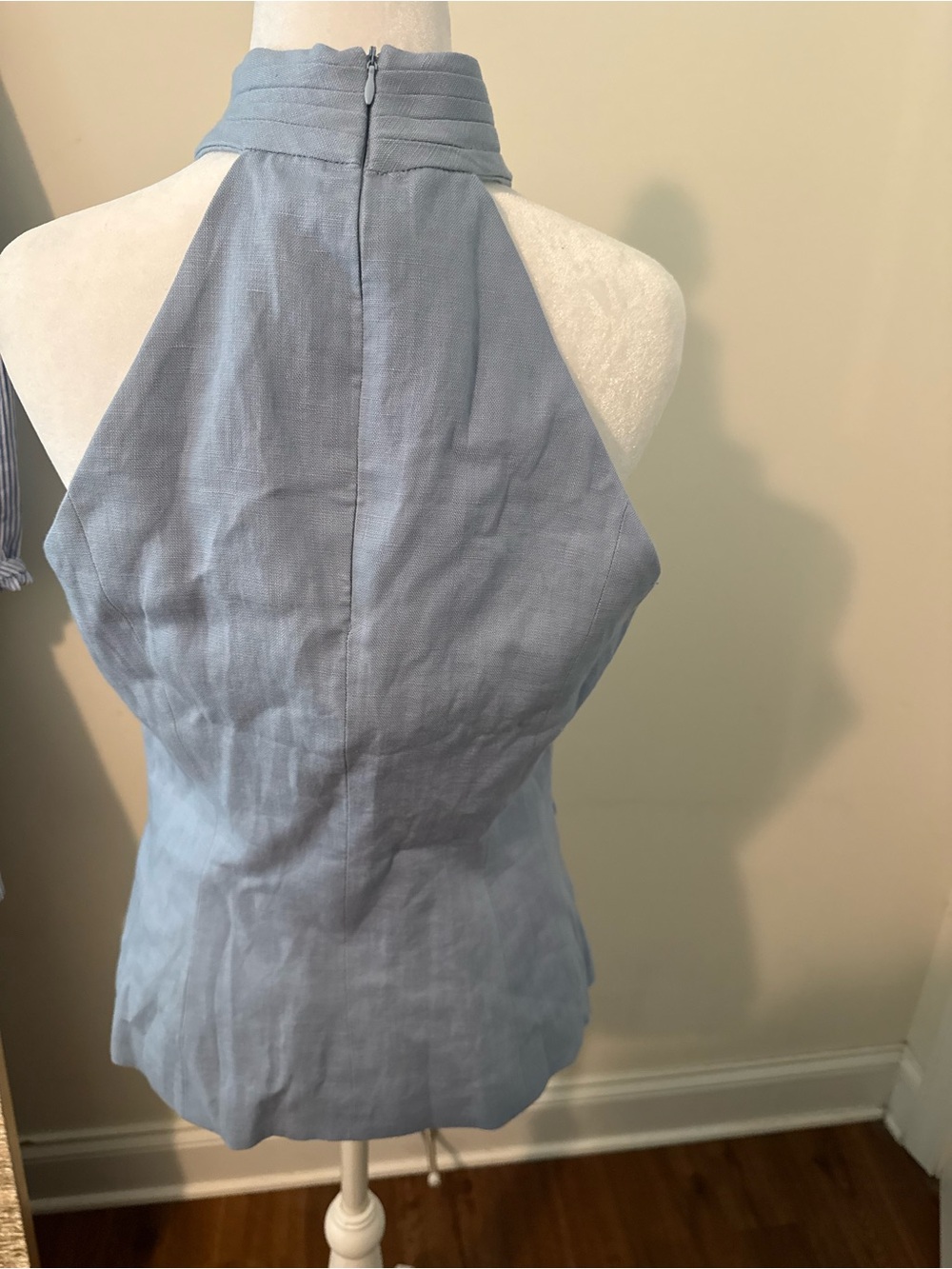 Commense Light Blue One-Shoulder Linen Button Dress - Picture 2 of 3